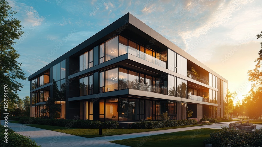 Aufkleber modern smart home with minimalistic design and advanced construction in a natural setting