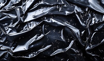Abstract shiny black plastic texture background with reflective surface and wrinkled effect