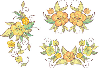 Vector ornamental doodle flowers series for spring, summer and wedding decorative designs. Garlands, bouquets, wreaths, swirls, leaves, design elements. Oriental, Persian and Asian style.