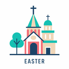 Church on Easter day, icon. Church on Easter day, illustration vector on a white background