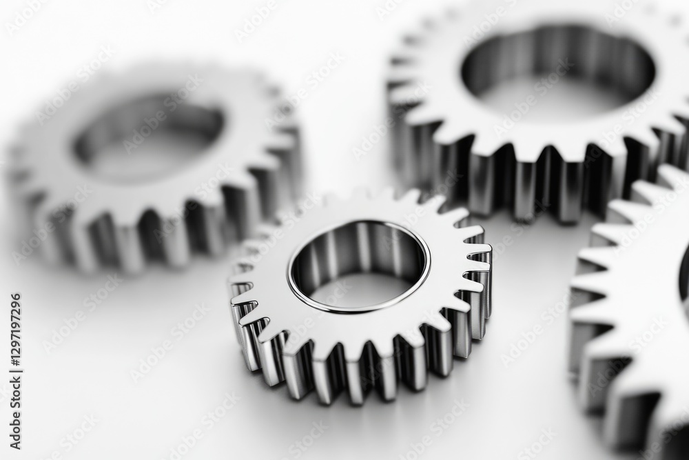 Poster close-up of three metallic gears interlocked, symbolizing teamwork and precision.