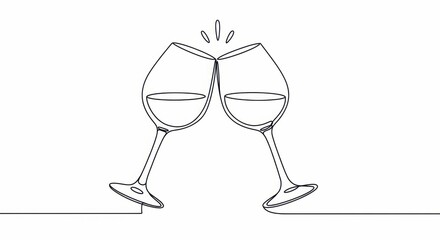 Minimalist line art of two clinking wine glasses in celebration