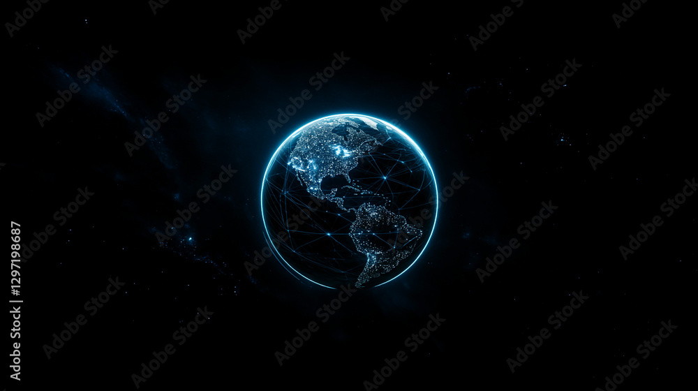 Aufkleber a glowing digital map of the world on a 3d globe, illuminated by interconnected lines and points, sy