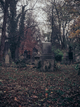 Eerie image of an extremely old cemetery.