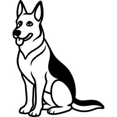 German shepherd dog black line art vector, Simple bold outline Design vector icon with white background. Pet animal vector 
