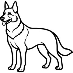 German shepherd dog black line art vector, Simple bold outline Design vector icon with white background. Pet animal vector 