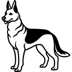 German shepherd dog black line art vector, Simple bold outline Design vector icon with white background. Pet animal vector 