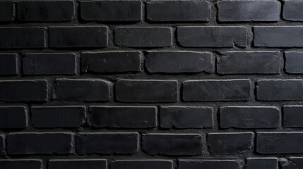 Obraz premium Dark textured black brick wall with moody lighting and rough surface