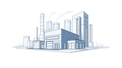 Fototapeta premium Industrial complex sketch, factory buildings, isometric view, business illustration, possible use for industrial design, blueprint, architectural project
