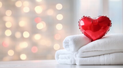 Valentine's Day offer at the spa and massage salon, a red heart-shaped balloon among the towels