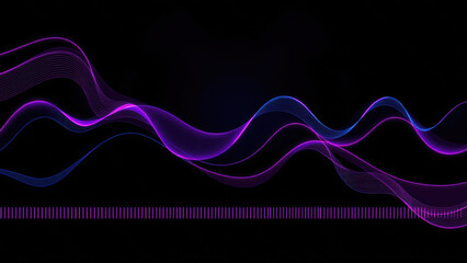 Visual representation of sound waves in vibrant colors depicting motion and energy against a dark background. Generative AI