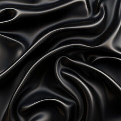 Obraz premium Close-up of black satin fabric draped elegantly, creating smooth, flowing textures
