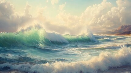 Ocean waves crashing on rocky shore high resolution picture