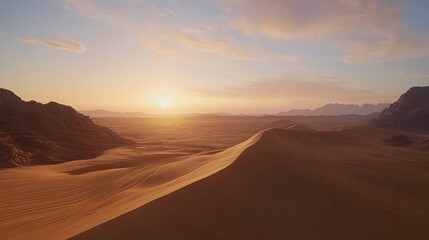 Fototapeta premium Serene Desert Landscape with Smooth Curving Sand Dunes at Sunset