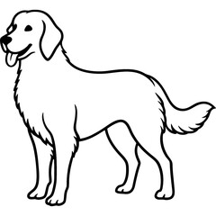 golden retriever dog black line art vector, Simple bold outline Design vector icon with white background. Pet animal vector 