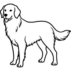 golden retriever dog black line art vector, Simple bold outline Design vector icon with white background. Pet animal vector 