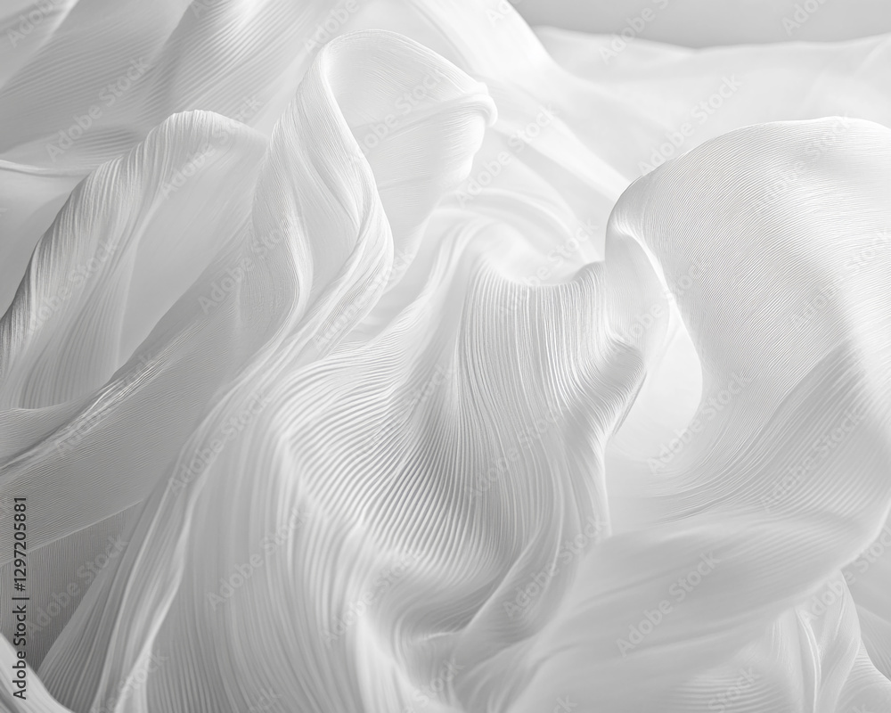 Poster a close-up view of soft, flowing white fabric, with gentle creases and textures, showcasing delicate