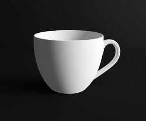 Simple 3D coffee cup with a smooth curved handle isolated on a black background