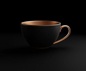Simple 3D coffee cup with a smooth curved handle isolated on a black background