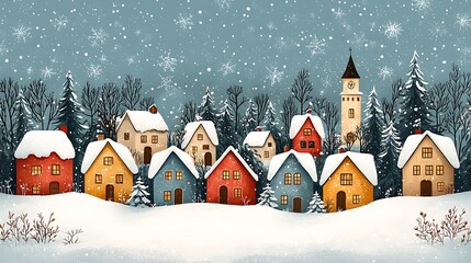 Charming winter village snowfall scene high resolution hd photo