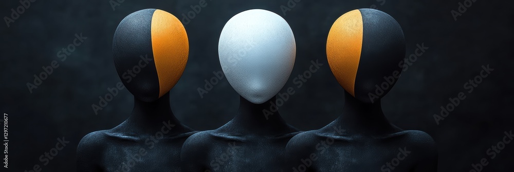 Poster black and white abstract figures with colored accents in a minimalistic setting