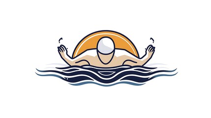 Swimmer at Sunset: A Vibrant Line Art Illustration AI Generated