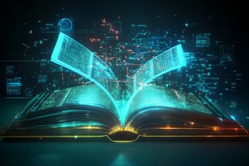 Interactive digital book - e-learning, smart reading, virtual library. Concept of online learning