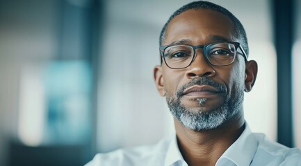 Fototapeta premium man in white shirt and glasses in close-up portrait with soft natural lighting and blurred indoor background