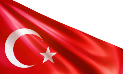 Obraz premium Realistic Turkish flag. Wavy national flag of the Republic of Turkey isolated on white background. Patriotic symbol country for celebration Victory day. 3d vector illustration