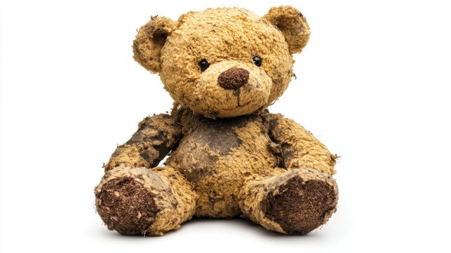 Worn-Out Vintage Teddy Bear: An Isolated Fond Memory of Childhood on a Clean White Background