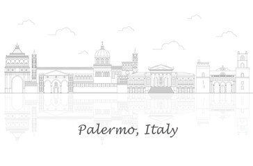 Outline Skyline panorama of City of Palermo, Sicily, Italy - vector illustration