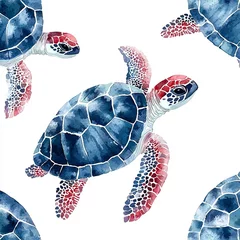 Gordijnen Watercolor stylish seamless pattern with silhouette ocean bottom, turtles © Tatiana 