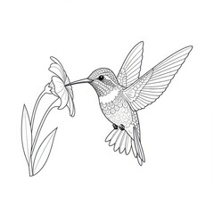 Hummingbird at a flower - a contoured hummingbird hovered near one flower