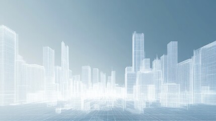 Wireframe city skyline, futuristic urban design, digital background