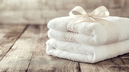 white towels on wooden background