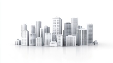 3D Cityscape Model, White Buildings, Isolated Background. Possible Stock Photo