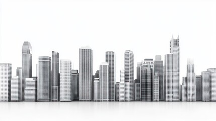 Obraz premium Modern city skyline, 3D model, white background, urban landscape, for design presentations
