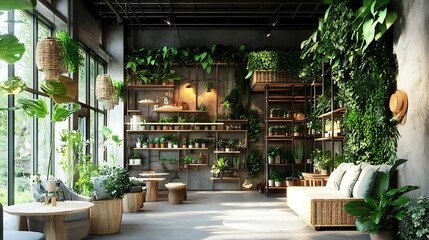 Obraz premium A chic plant store with vibrant greenery and decorative pots