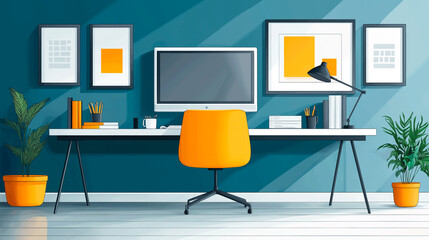 Naklejka premium Home office interior illustration, reflecting success and professionalism