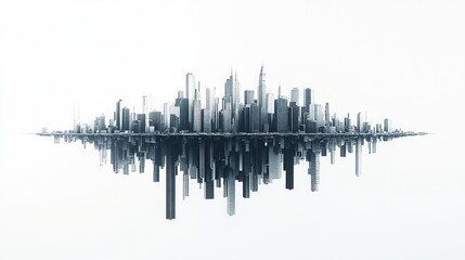 Naklejka premium Abstract city skyline reflection, digital illustration, urban architecture, conceptual