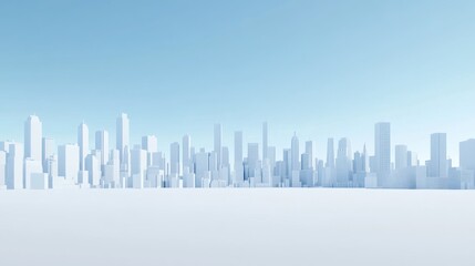 Fototapeta premium Abstract city skyline, day, light blue, 3d rendering, urban, architecture, futuristic, background