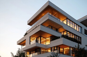 Rendering 3d esterno di un progetto di appartamento in architettura