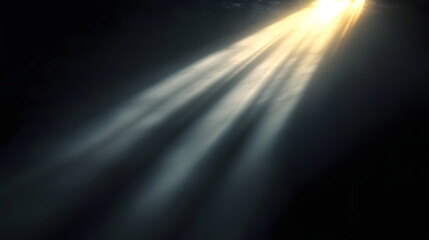 Bright light shines through a dark background, creating a striking diagonal composition with intense contrast, conveying themes of hope and spirituality