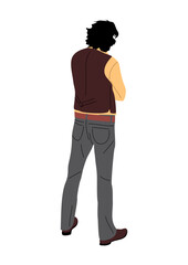 Man standing full length rear view. Businessman in smart casual clothes from behind, turned back. Cartoon Male Character backside. Vector realistic illustration isolated on white background.