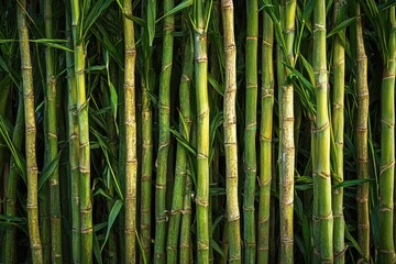 Fototapeta premium Vibrant Sugarcane Oasis: Lush Green Fields Under a Breathtaking Sunset in Mauritius