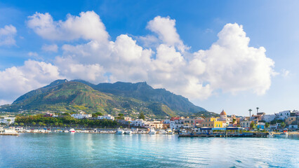 Ischia Island and panoramic view of Forio village. Campania, Italy