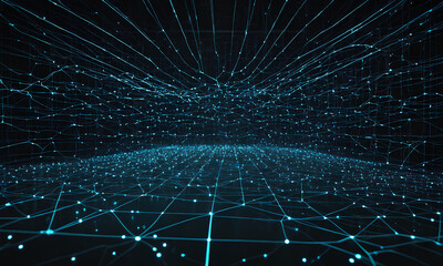 Obraz premium Futuristic Data Grid with Digital Networks, Futuristic Geometric Background