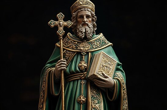 Majestic statue of Saint Patrick, ideal for religious contexts, celebrations, or Easter-related events, evoking reverence and tranquility.