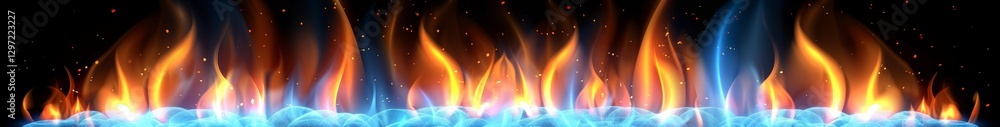 Poster <blue and orange flames: vibrant abstract firelight background with dynamic gradient and natural com