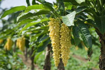 Obraz premium Vibrant Landscape of Thriving Sesame Plants in a Tropical Garden - Fresh Growth and Healthy Green Leaves